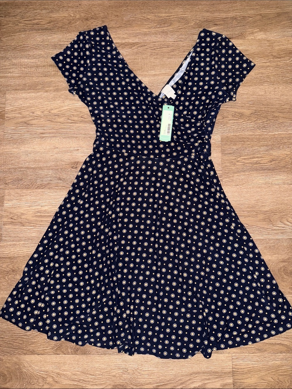 Kaileigh Navy Polka Dot Wrap-Style Dress